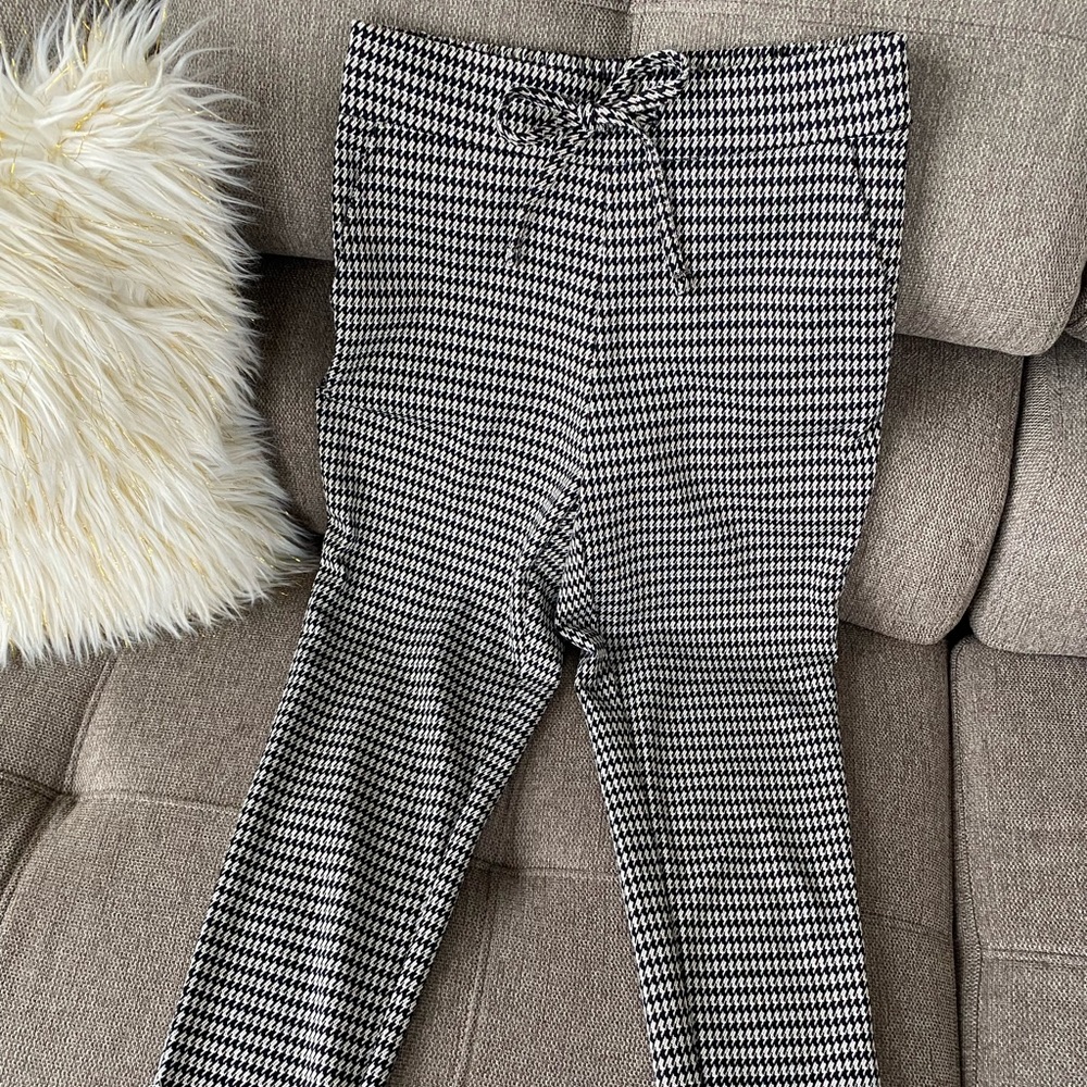 Houndstooth elastic waist drawstring pants